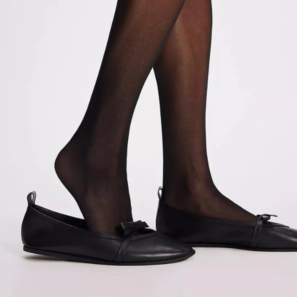 NEW Free People Mania Bow Flats - Slip-Ons, Leather in black For Women1125 3s2